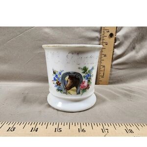Vintage Porcelain Men’s Shave Mug/Cup Buckeye Barber's Supply Dayton Ohio Horse